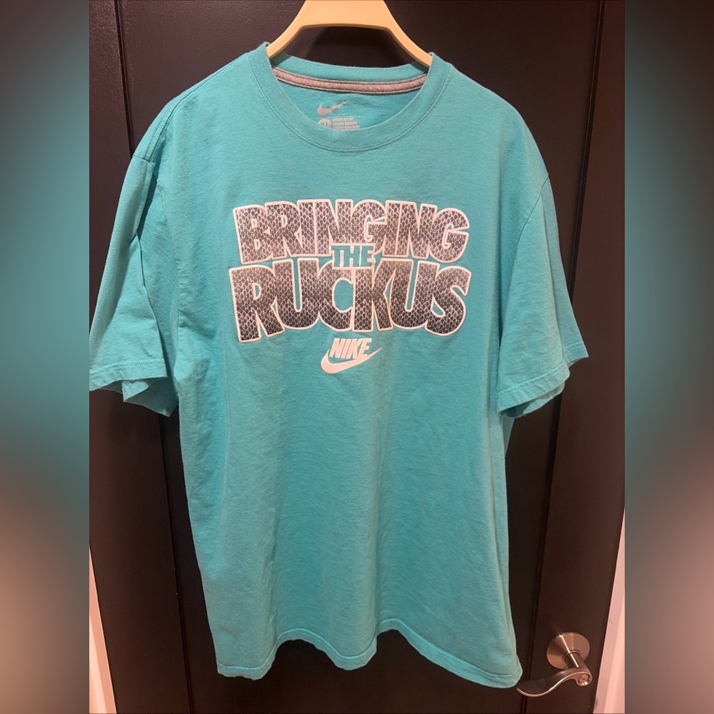 Nike Tee Mens XL Teal Green Graphic Logo bringing the ruckus shirt